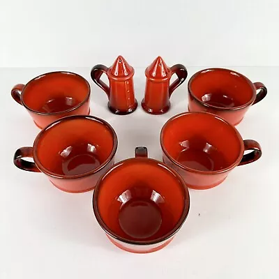 Metlox Poppytrail Red Rooster 5 Cups Mugs With Salt And Pepper Shakers • $40.99