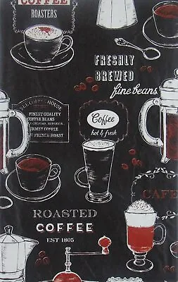Coffee House Barista Black Vinyl Flannel Back Tablecloth 52 X 90 Oblong • $19.99