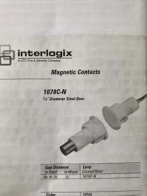 Door Contact Interlogix 1078C-N 7/8 In Wood 3/8 In Steel Door White Magnetic • $5