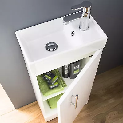 Floor Standing Vanity Unit & Basin Sink Bathroom Cloakrooom Compact 400mm White • £81.75