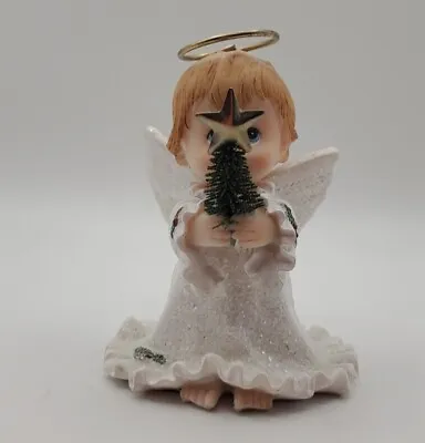 Vintage Morehead INC Figurine Holly Babies Christmas Angel  With Christmas Tree • $12