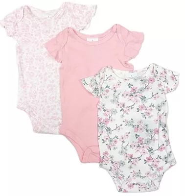 Baby Girls Laura Ashley THREE Pack Pink Floral Cotton Body Suits 0-3 Months New • £4.99