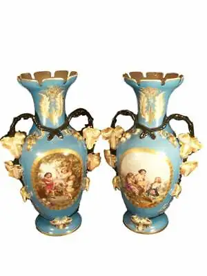 Beautiful Antique Pair Of Old Paris Sevres Style Vases • £682.97