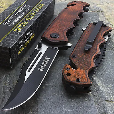 8  TAC FORCE WOOD 2-TONE SPRING ASSISTED FOLDING POCKET KNIFE Blade Assist Open • $9.95