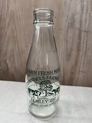 Channels Farm Dairy Durley Farm Fresh Milk Rare Vintage Glass Clear Milk Bottle • £6