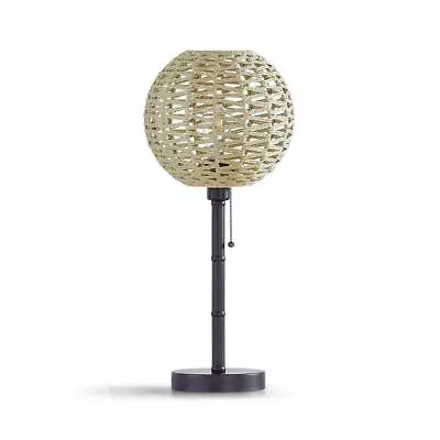 HomeGlam Table Lamp 26  1-Light Globe Rattan Shade Metal Base In Dark Bronze • $175.93