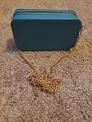 Trish McEvoy Blue  Makeup Phone Holder Purse Bag  Crossbody Gold Chain Strap  • $32.99