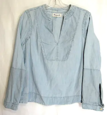 Madewell Blue Chambray V Neck Long Sleeve Shirt Size Medium EUC • $17.46