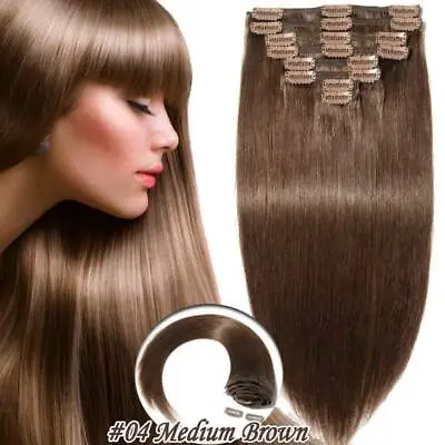 Thick Double Weft Clip In Real Remy Human Hair Extensions Full Head Highlight US • $92.01