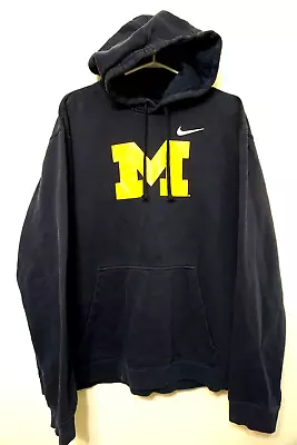 Vintage Michigan Wolverines Nike Hoodie Sweatshirt Blue Mens XXL • $29.66