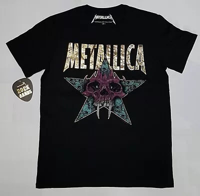 Metallica 100% Official T-shirt Gold Logo Skull Star Rock Bands • £16.99