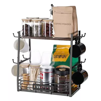 2 Tier Coffee Mug Holder Countertop With Wire Storage Basket Coffee Mug Orga... • $33.10