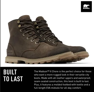 Sorel Madson II Chore WP Waterproof Men's Casual Boots Tobacco/Gum M10 • $94.99