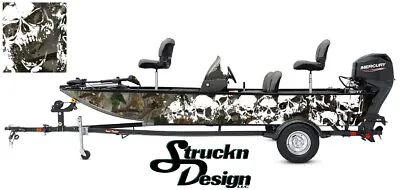 Camo Boat Wrap Bass Graphic Fishing Realistic Oak Leaves Vinyl Decal Skulls Leaf • $276.91