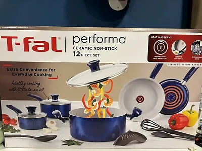 T-fal Performa Ceramic Nonstick Aluminum Cookware Set Blue Simply Cook 12 Pieces • $47.90