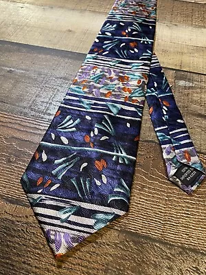 J. Garcia Dark Blue Silk Tie Print Short Floral Geometric 57.5” X 3.75” • $12.85