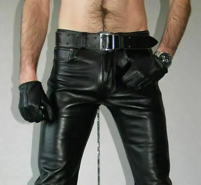 Men's Black Genuine Lambskin Real Leather Casual Jeans Biker Pant ZL-0014 • $129.99