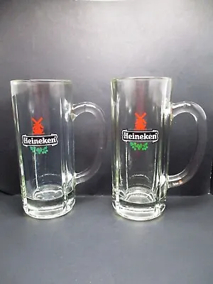 Lot Of 2 Heineken Beer Stein Mugs Heavy Thick Clear Glass Holland Windmill 6.5in • $9.59