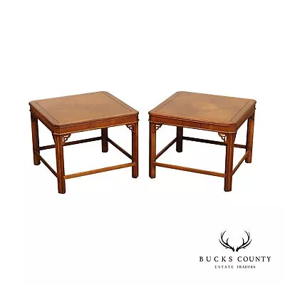 Lane Chinese Chippendale Style Pair Of Square Oak End Tables • $795