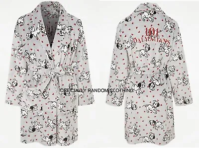 Disney 101 Dalmatians Grey Heart Fleece Dressing Gown Robe Back Graphics S M L X • £28.50