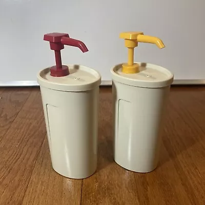 Vintage Tupperware Ketchup & Mustard Dispensers 16 Oz. Pumps #640 EUC • $19.99