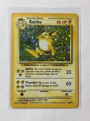 Pokémon TCG Raichu Base Set 14/102 Holo Unlimited Holo Rare • $24.99