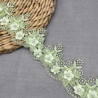 1 Yard Pearl Beaded Lace Ribbon Edging Trimming Polyester Sewing Wedding Dress • £5.82