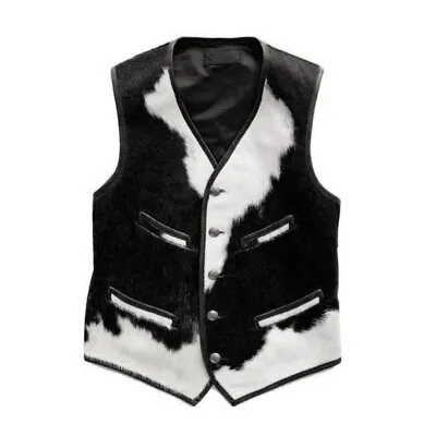 Vintage Genuine Cowhide Hair On Vest Leather Western Waistcoat Cowhide Fur Vest • $140