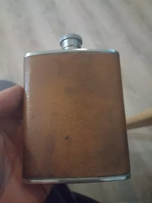 Leather Wrapped English Made Viking Branded 6oz Hip Flask Vintage • $18