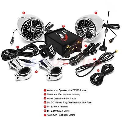 600W AMP Bluetooth Motorcycle Stereo Speaker Audio Music MP3 System AUX FM Radio • $83.39