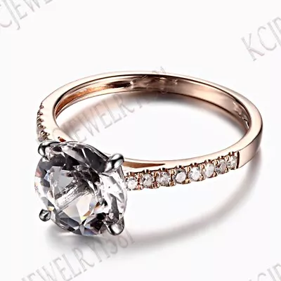 Solid 10k White & Rose Gold Morganite Jewelry Prong Setting Gemstone Fine Ring • $638