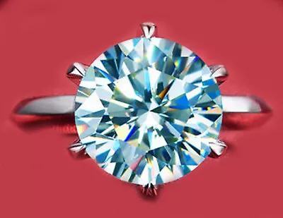 2.81Ct Vvs1=Blue White Round Solitaire Moissanite Diamond Engagement Silver Ring • £0.80