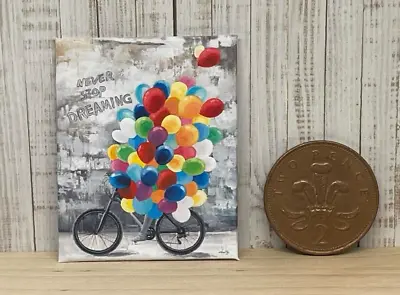 Handmade Miniature Dolls House Accessory Canvas Style Wall Art Bicycle Balloons • £1.99