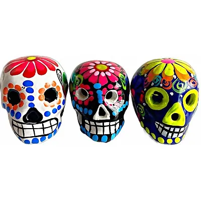 Ceramic Day Of The Dead Artisanal Skull Dia De Los Muertos Hand Painted Mexico • $24