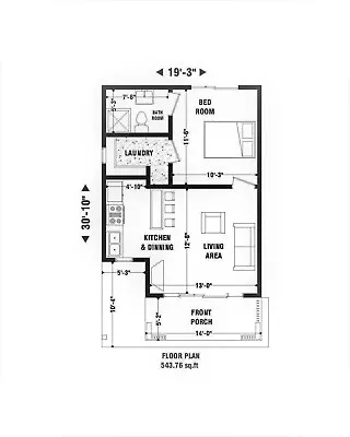 Granny's Modern House Plans 543 Sq.ft -1 Bed & 1 Bath Room With Free CAD File • $29.99