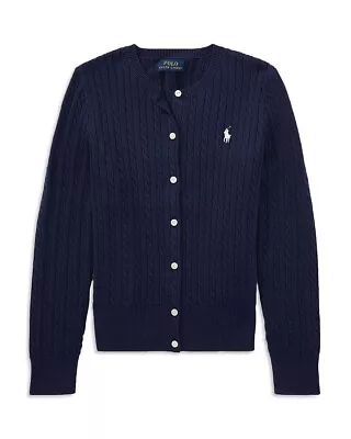 Polo Ralph Lauren Girls Sweater Cable Knit Cardigan Big Kids Sz Large 12-14 Navy • $35