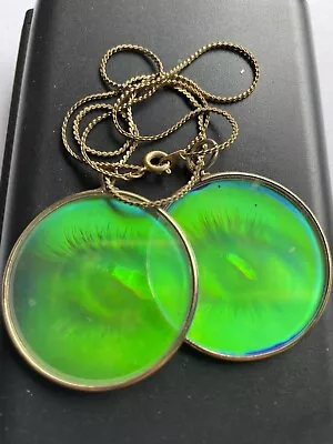 VTG 1980s Retro Hologram Floating Art Glass 3D Eye Double Pendant Necklace 18  • £95.55