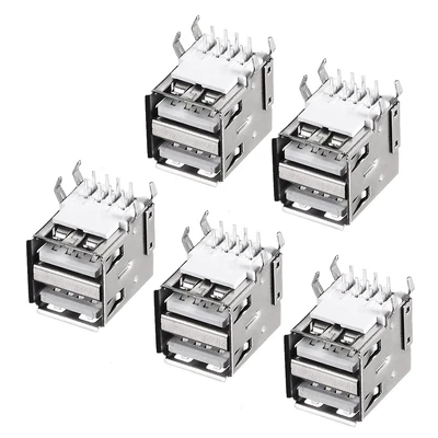 $9.74 • Buy 5pcs PCB USB Connector Type-A Dual Port Female Jack 8 Pin Horizontal 90 Degree