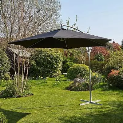 Garden Cantilever Parasol 3 Metre Patio Shade Heavy Duty Metal Base Crank Black • £92.99