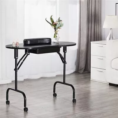 Black Manicure Nail Table Portable Station Desk Spa Beauty Salon Equipment • $89.24