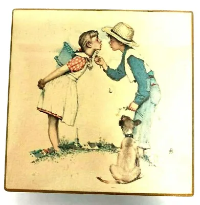 Vintage Schmid Wooden Music Box Hand Painted Boy And Girl Works 4.5 X4.5  • $9.38