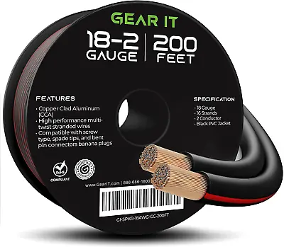 GearIT 18AWG Speaker Wire Pro Series 18 Gauge Speaker Wire Cable 200 Feet / 60 • £20.22
