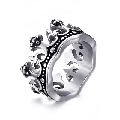 Men Ring Band King Crown Wedding Ring Fleur De Lis Biker Stainless Steel Jewelry • $4.99