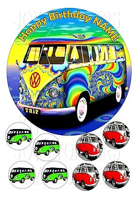 £4.25 • Buy V W Camper Van Cake Topper Round  7.5 + 8 Edible Iced Icing Frosting  Topper