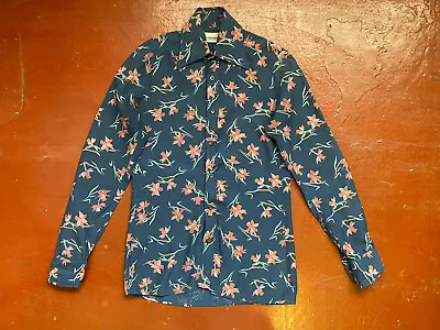 1970s  Floral Pattern Dagger Collar Rayon Silky Disco Shirt Made In England XXS • £35