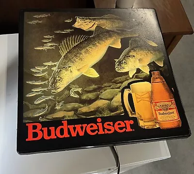 Vintage 1980s Budweiser Walleye Lighted Beer Sign Fish Bar Black Box • $249.95
