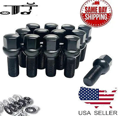 10Pc Black 14x1.5 Ball Seat Wheel Lug Bolt 28mm Shank Fit Volkswagen Stock Wheel • $19.99