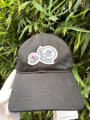 Genuine MONCLER Double Badge Logo Baseball Cap Black • $250