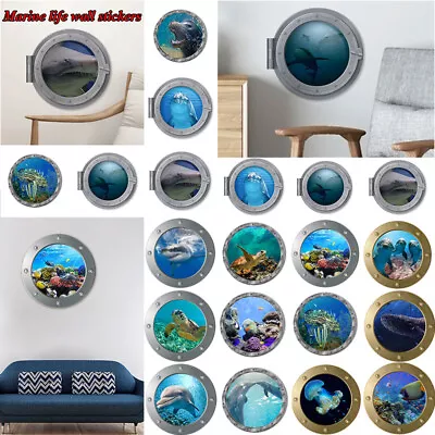 3D Porthole Underwater Wall Stickers Bathroom Sea Life Animal Decal Vinyl Poster • £5.02