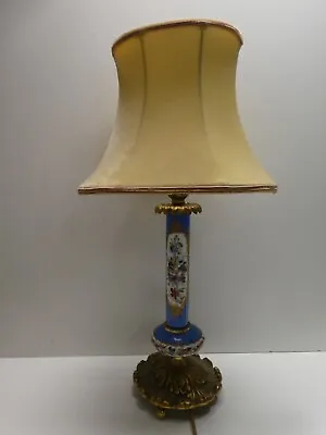 Antique Continental Porcelain Hand Painted Floral Lamp Brass Ormolu Decoration • $159.84